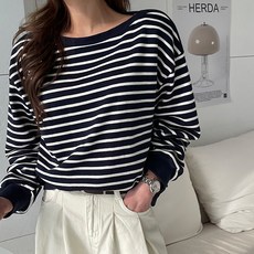 NANING9 Bontvo船型領條紋大學T