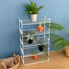 積木花盆整理層架 4入 + 底板套組 M, 5層, 白色