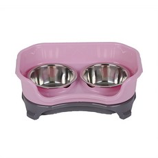 寵物防翻倒用不鏽鋼餐具 2格, 粉色的, 1個
