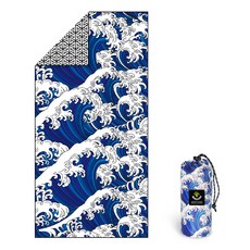 4monster 沙灘巾 + 收納袋套組, 1套, 藍色波浪