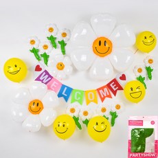 PARTYSHOW Welcome掛旗微笑雛菊鋁箔氣球組, 1套, 混合色