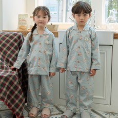 찌니야 주니어용 헤더베어 순면 잠옷 긴팔 상의 + 하의 세트