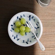 有田燒 藍葉 中型小菜碟, 藍色 + 白色, 1個