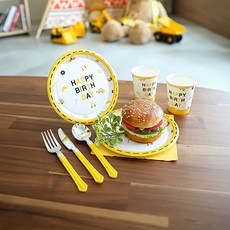 PARTYHAE 生日派對工程師圖案文字印花餐盤 18cm 20入+水杯組 20入, 1套