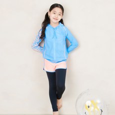 베이직엘르 여아용 후드 집업 래쉬가드 + 비치 반바지 워터레깅스 세트 BEG-V604B
