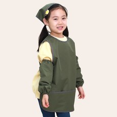 베베슈에뜨 유아용 파스텔 방수 민소매 앞치마 + 두건 + 토시 세트