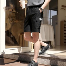 PLAYS 男士標籤貼片鬆緊帶抽繩口袋工裝短褲