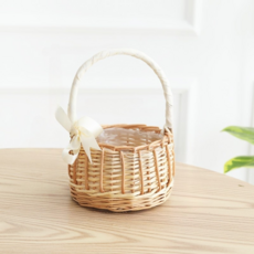 微笑 手提籃 花盆套 緞帶手把 小型, 1個, 混合色