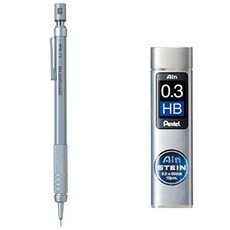 펜텔 그래프 기어 샤프 500 PG513 + 아인슈타인 샤프심 HB 세트, 0.3mm, 1개