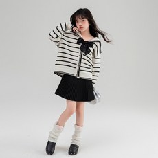 女童蝴蝶結條紋針織開襟衫