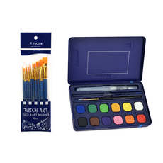 TUCO.B 水彩筆刷 10款+鐵盒裝固體水彩 12色組合, 12 種顏色