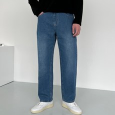 로댄티 남성용 여유로운 세미 와이드 밴딩 데님 팬츠