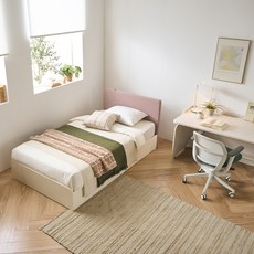 리바트 커먼베드 자녀가구 침대 페브릭형 헤드 일반형 바닥판 표준 L 1 방문설치, 레드(헤드) + 화이트오크(바디)