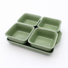瓷方形甜品分享盤套組, 綠色, 1套