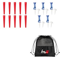 NAYASTYLE 塑膠高爾夫長球釘 紅色 10入 + 分離式高爾夫長球釘 藍色 5入 + 收納袋套組 GFYP-185-5 176PU, 混色