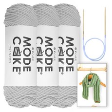 니뜨 모드케이크 뜨개실 100g x 3p + 아르토 머플러 도안 + 줄바늘 6mm 세트, 1세트, 2 그레이
