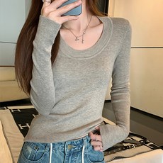 레몬소울 여성용 그러니 라운드 골지 니트 긴소매 티셔츠