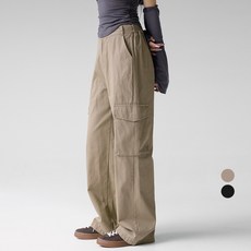 Cotton Closet 女性後鬆緊帶寬版工裝褲