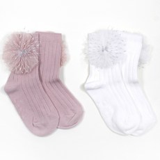 키즈퓨처 디어삭스 아동용 레이스 리본 펄링 중목 양말 2족 세트