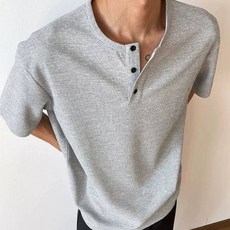 제이티엘 남성용 단추 와플면 라운드 반팔 티셔츠