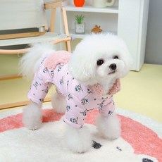 Coco studio 狗狗小熊滿版印花羊羔毛連身四腳衣, 1個, 粉色