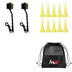 NAYASTYLE 高爾夫球桿頭清潔器 2入 + HDPE 高爾夫短球釘 10入 + 收納袋組合 GFYP-32-3+163-1PU, 混合顏色