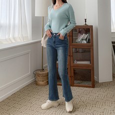 진마니아 여성용 파이크 워싱 스판 부츠컷 데님 팬츠 CM2W12