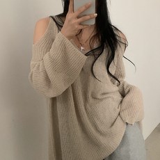 LUNA GIRL 女性Muffin V領露肩針織衫 L25FKN071702