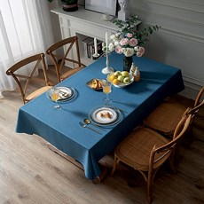K-Home 現代棉麻桌布, 午夜藍, 6人座(130 x 200cm)