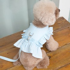 PASTEL PET 寵物荷葉邊胸背帶 + 牽繩套組 L, 1套, 藍色