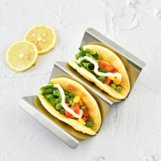 用心雙層把手不鏽鋼塔可架託盤, 銀色, 1個