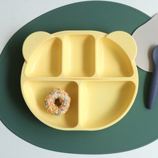 ade.l 孩童矽膠餐盤組, 淺黃色, 3格餐盤(大)+3格餐盤(小)