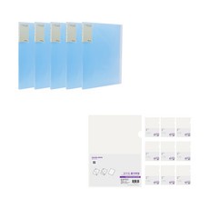 ECO Chungwoon 透明文件夾 10頁 A4 5入+多色透明L型文件夾 10入, 天空, 1套