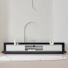 데코퍼니쳐 LED 레이즈 2단 거실장 방문설치, 화이트블랙