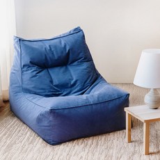 폴리몰리 607C 코튼 빈백 소파 1인용 대형 순면 의자 + 풋스툴 세트, 클래식 블루