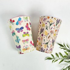 라이스 덴마크 유아식기 롱컵 2종 세트, 베이지플라워, 나비, 1세트