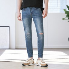 ZetA21 男士自然修身剪裁亮點中藍水洗牛仔褲