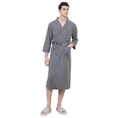 Wonine 情侶鬆餅格紋浴袍 L, 1個, 灰色