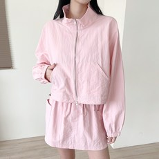 플랜데이 여성용 바스락 스트링 두줄지퍼 바람막이 경량 자켓