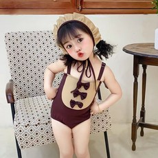 Starbean 女童蝴蝶結泳裝 + 荷葉邊帽套組