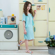 Bebezoo 女童涼感透氣百褶圓點開襟衫 + 洋裝套裝