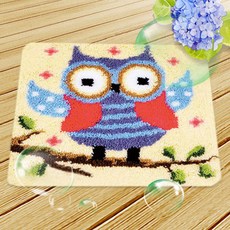 刺繡鉤針 + 網格 + 毛線 + 圖案 4件組, 1套, ZD105藍色貓頭鷹