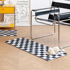 hanbit carpet 長毛棋盤格廚房地墊, 黑色