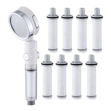 Winprice 三段出水旋轉過濾蓮蓬頭附止水開關+替換濾芯 8入組, 1組, 白色(蓮蓬頭)