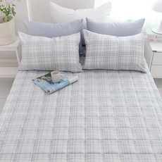 Beau Monde 韓國製造柔軟水洗鬆緊帶糖果格紋床墊, 糖果格紋藍灰色