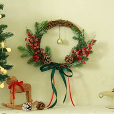 聖誕鹿長漿果圓形花環 紅漿果, 混合色, 1個