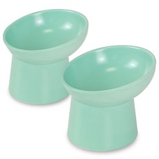 MONAGIO 寵物斜口圓形陶瓷碗組, 2個, 薄荷綠