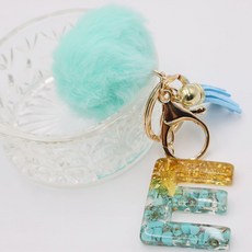 絲綢之路字母藍色毛球流蘇鑰匙圈包包掛飾