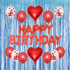 市集感性 生日快樂派對窗簾組, 紅色, 天空藍, 1套