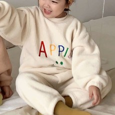 woojooi 兒童可愛蘋果刷毛上下衣套裝